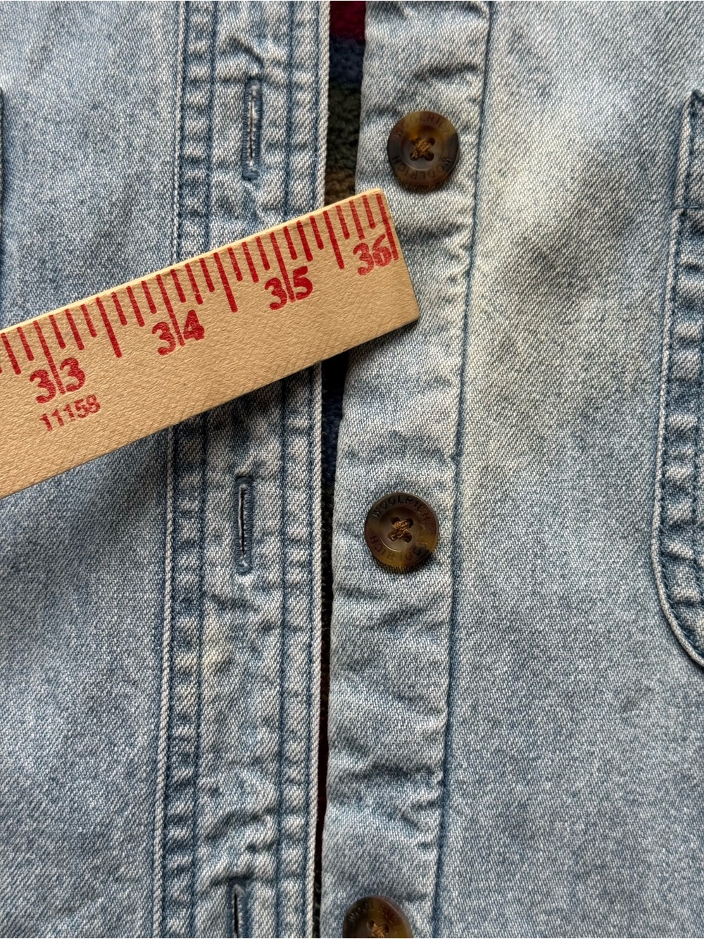 WOOLRICH vintage denim shirt jacket multi-colored stripe blanket lining size Med - Picture 7 of 14